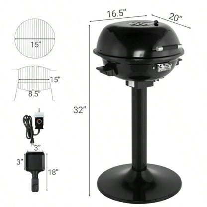 BBQ Grill with Stand, Portable Double Layer Indoor/Outdoor Grill Indoor Outdoor Use, 1600W, Black