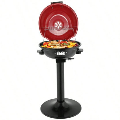 BBQ Grill with Stand, Portable Double Layer Indoor/Outdoor Grill Indoor Outdoor Use, 1600W, Red