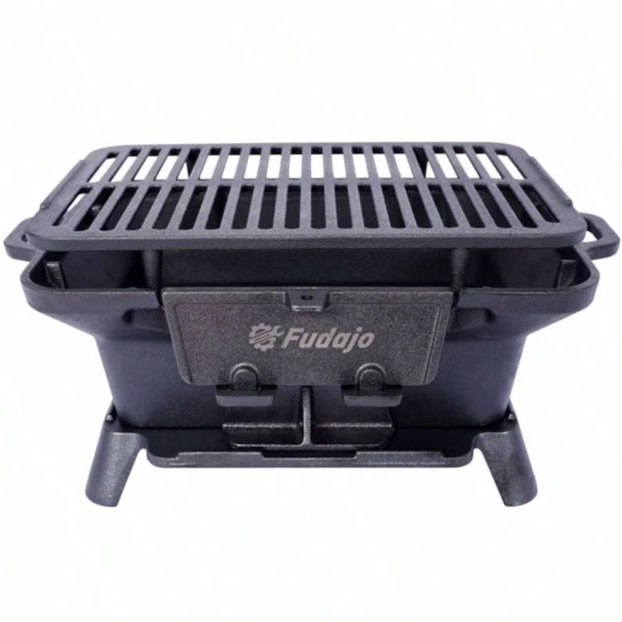 Oval Cast Iron Grill Outdoor, Portable Charcoal Grill and Tabletop Cast Iron Skillet - Cast Iron, Enameled, Durable, Small Charcoal Grill, Camping Stove, Hibachi Grill