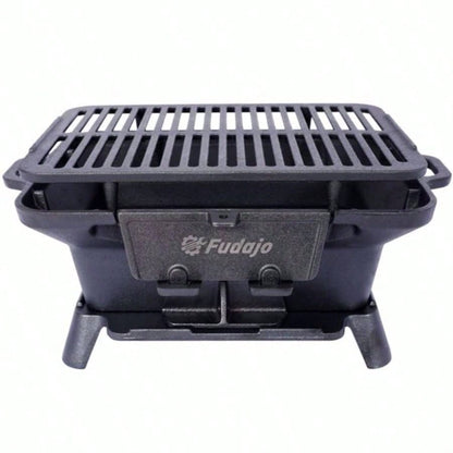Oval Cast Iron Grill Outdoor, Portable Charcoal Grill and Tabletop Cast Iron Skillet - Cast Iron, Enameled, Durable, Small Charcoal Grill, Camping Stove, Hibachi Grill