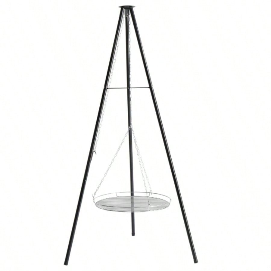 Campfire Tripod Grill, Adjustable Height BBQ Grill Grate Cooking Over Fire, Firepit Cooking Rack, Black