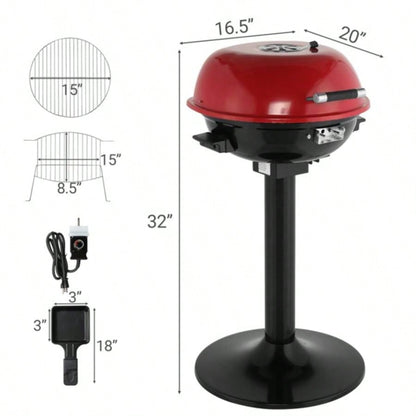 BBQ Grill with Stand, Portable Double Layer Indoor/Outdoor Grill Indoor Outdoor Use, 1600W, Red