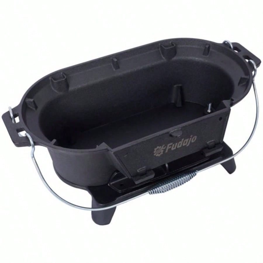 Oval Cast Iron Grill Outdoor, Portable Charcoal Grill and Tabletop Cast Iron Skillet - Cast Iron, Enameled, Durable, Small Charcoal Grill, Camping Stove, Hibachi Grill