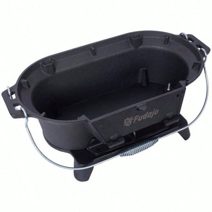 Oval Cast Iron Grill Outdoor, Portable Charcoal Grill and Tabletop Cast Iron Skillet - Cast Iron, Enameled, Durable, Small Charcoal Grill, Camping Stove, Hibachi Grill