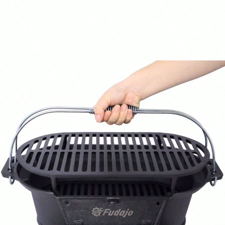 Oval Cast Iron Grill Outdoor, Portable Charcoal Grill and Tabletop Cast Iron Skillet - Cast Iron, Enameled, Durable, Small Charcoal Grill, Camping Stove, Hibachi Grill
