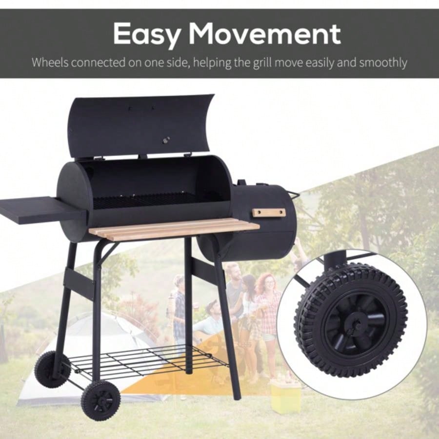 48 Steel Portable Backyard Charcoal BBQ Grill and Offset Smoker Combo with Wheels