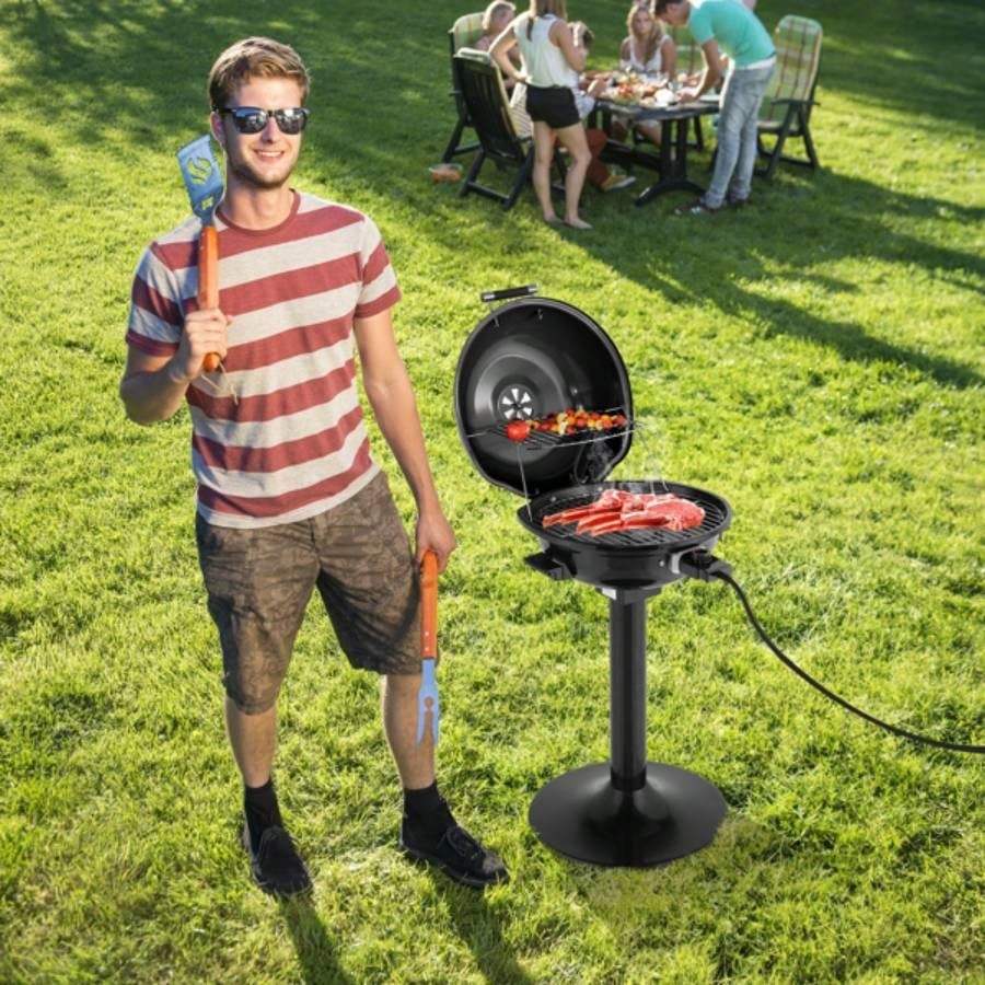 BBQ Grill with Stand, Portable Double Layer Indoor/Outdoor Grill Indoor Outdoor Use, 1600W, Black