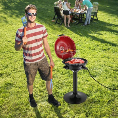 BBQ Grill with Stand, Portable Double Layer Indoor/Outdoor Grill Indoor Outdoor Use, 1600W, Red