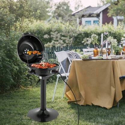 BBQ Grill with Stand, Portable Double Layer Indoor/Outdoor Grill Indoor Outdoor Use, 1600W, Black