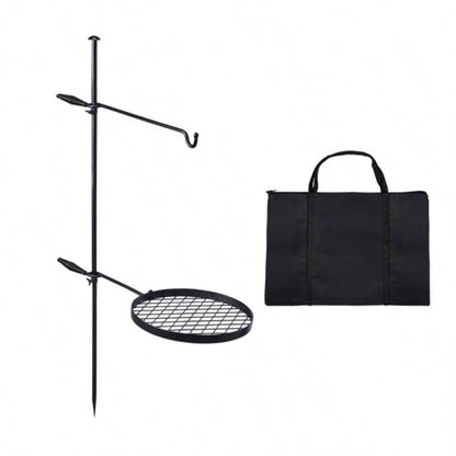 Swivel Campfire Grill, Open Fire Cooking Equipment Camping with Height Adjustable Grill Grate and Hanger Rod and Carry Bag