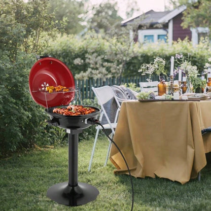 BBQ Grill with Stand, Portable Double Layer Indoor/Outdoor Grill Indoor Outdoor Use, 1600W, Red