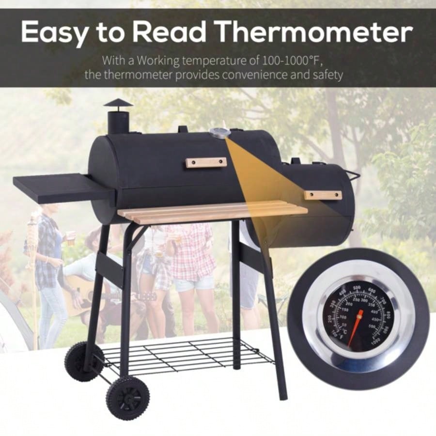 48 Steel Portable Backyard Charcoal BBQ Grill and Offset Smoker Combo with Wheels