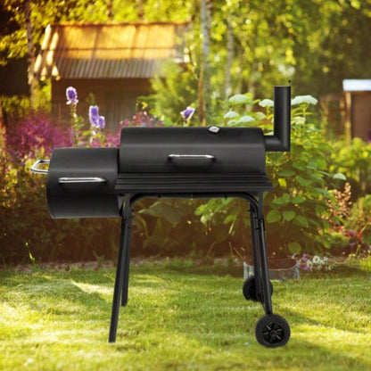 Charcoal Grill with Offset Smoker, All Metal Outdoor Smoker with Side Table and Wheels Outdoor Garden Patio and Backyard Cooking