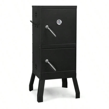 Outdoor Smoker with Double Doors, 2 Detachable Grill Netting Racks, Charcoal Pan Pan, 4 Vents, Thermometer, Vertical Charcoal Smoker Barbecue Camping Backyard Grill