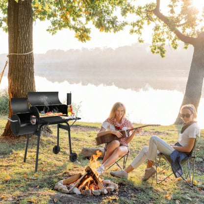 Charcoal Grill with Offset Smoker, All Metal Outdoor Smoker with Side Table and Wheels Outdoor Garden Patio and Backyard Cooking