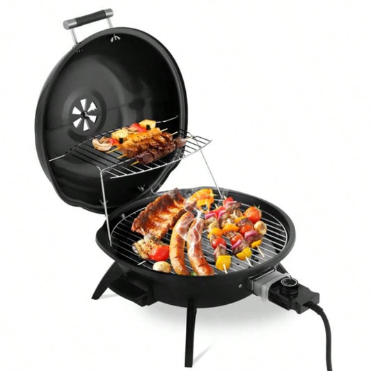 Countertop BBQ Grill, Portable Double Layer Indoor/Outdoor Grill Indoor Outdoor Use, 1600W, Black