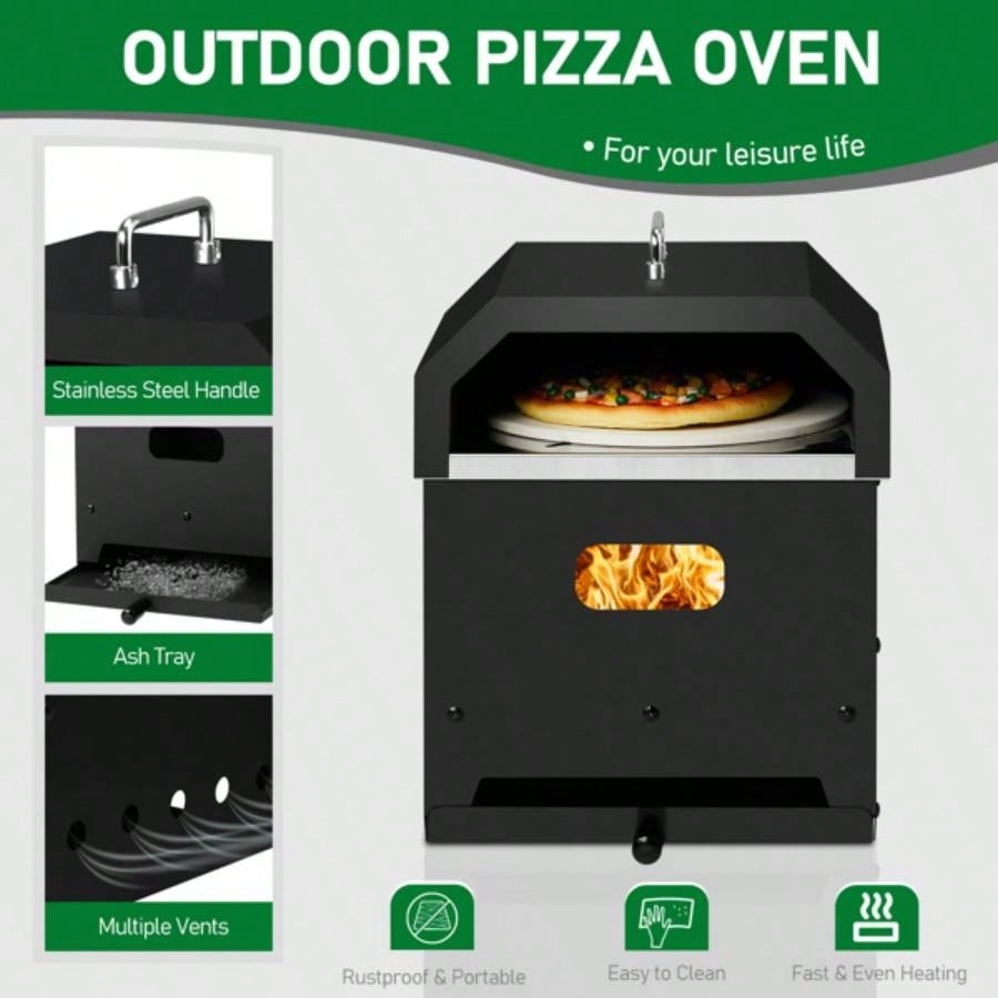Outdoor Pizza Oven 4 in 1 Wood Fired 2 - Layer Detachable Outside Ovens with Pizza Stone, Cooking Grill Grate