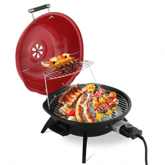 Countertop BBQ Grill, Portable Double Layer Indoor/Outdoor Grill Indoor Outdoor Use, 1600W, Red