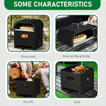 Outdoor Pizza Oven 4 in 1 Wood Fired 2 - Layer Detachable Outside Ovens with Pizza Stone, Cooking Grill Grate