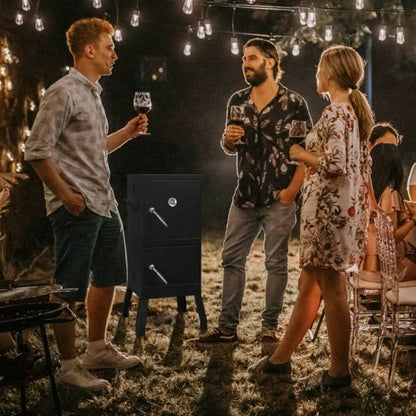 Outdoor Smoker with Double Doors, 2 Detachable Grill Netting Racks, Charcoal Pan Pan, 4 Vents, Thermometer, Vertical Charcoal Smoker Barbecue Camping Backyard Grill