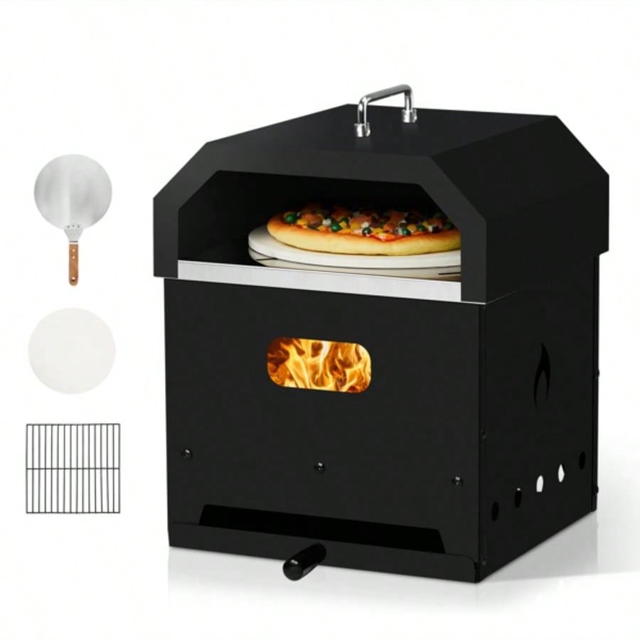 Outdoor Pizza Oven 4 in 1 Wood Fired 2 - Layer Detachable Outside Ovens with Pizza Stone, Cooking Grill Grate