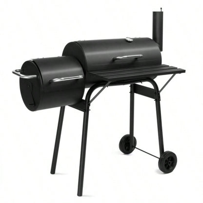 Charcoal Grill with Offset Smoker, All Metal Outdoor Smoker with Side Table and Wheels Outdoor Garden Patio and Backyard Cooking