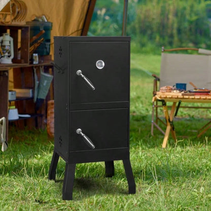Outdoor Smoker with Double Doors, 2 Detachable Grill Netting Racks, Charcoal Pan Pan, 4 Vents, Thermometer, Vertical Charcoal Smoker Barbecue Camping Backyard Grill