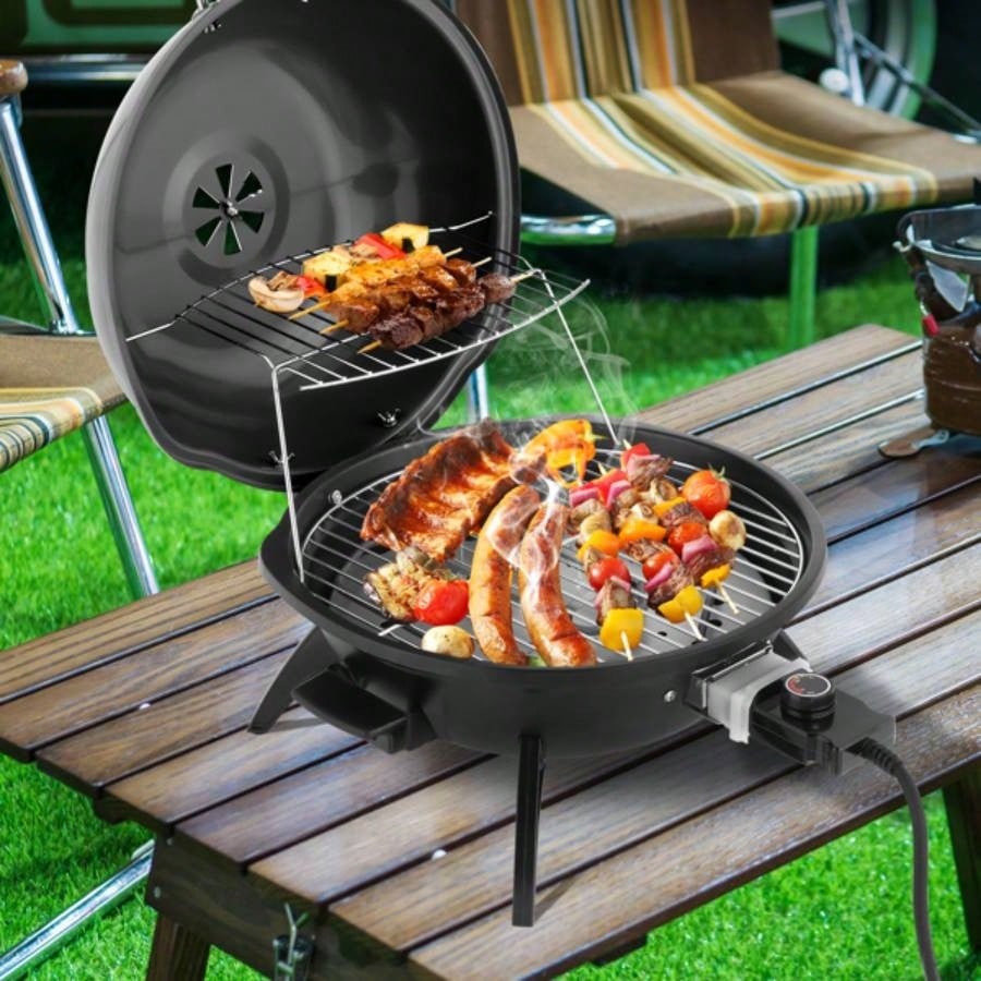 Countertop BBQ Grill, Portable Double Layer Indoor/Outdoor Grill Indoor Outdoor Use, 1600W, Black