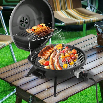Countertop BBQ Grill, Portable Double Layer Indoor/Outdoor Grill Indoor Outdoor Use, 1600W, Black