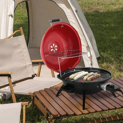 Countertop BBQ Grill, Portable Double Layer Indoor/Outdoor Grill Indoor Outdoor Use, 1600W, Red