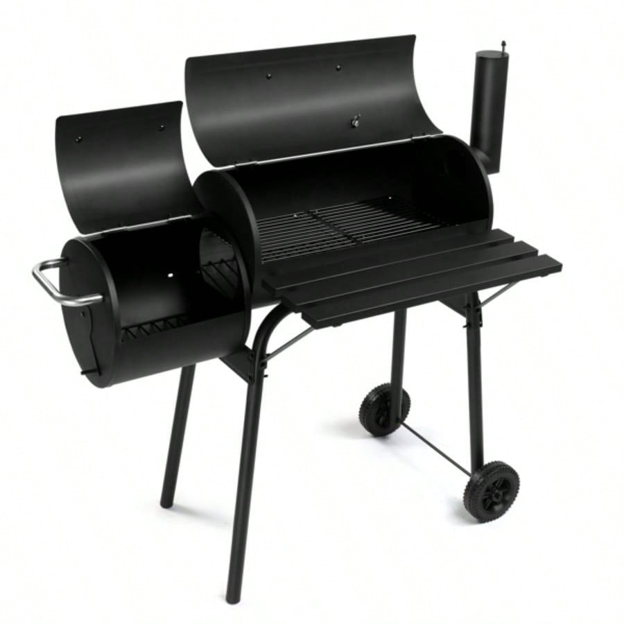 Charcoal Grill with Offset Smoker, All Metal Outdoor Smoker with Side Table and Wheels Outdoor Garden Patio and Backyard Cooking