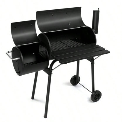 Charcoal Grill with Offset Smoker, All Metal Outdoor Smoker with Side Table and Wheels Outdoor Garden Patio and Backyard Cooking