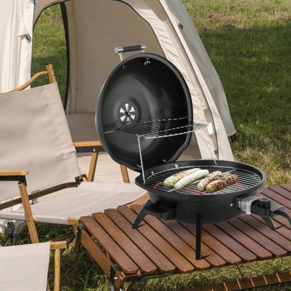 Countertop BBQ Grill, Portable Double Layer Indoor/Outdoor Grill Indoor Outdoor Use, 1600W, Black