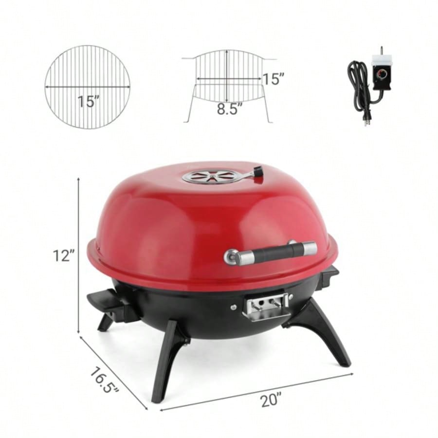 Countertop BBQ Grill, Portable Double Layer Indoor/Outdoor Grill Indoor Outdoor Use, 1600W, Red