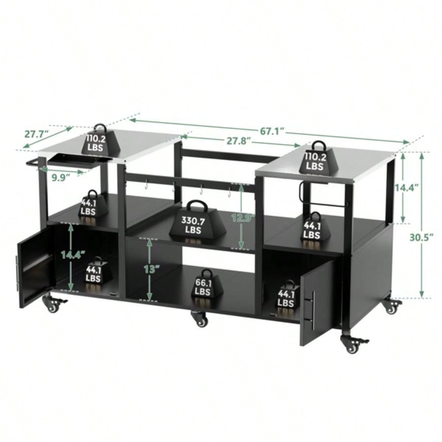 Outdoor Grill Table Style BBQ, Metal Grill Cart with Storage Box, Compatible with up to Large Green, Kamado Joe Jr