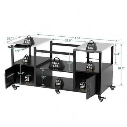 Outdoor Grill Table Style BBQ, Metal Grill Cart with Storage Box, Compatible with up to Large Green, Kamado Joe Jr