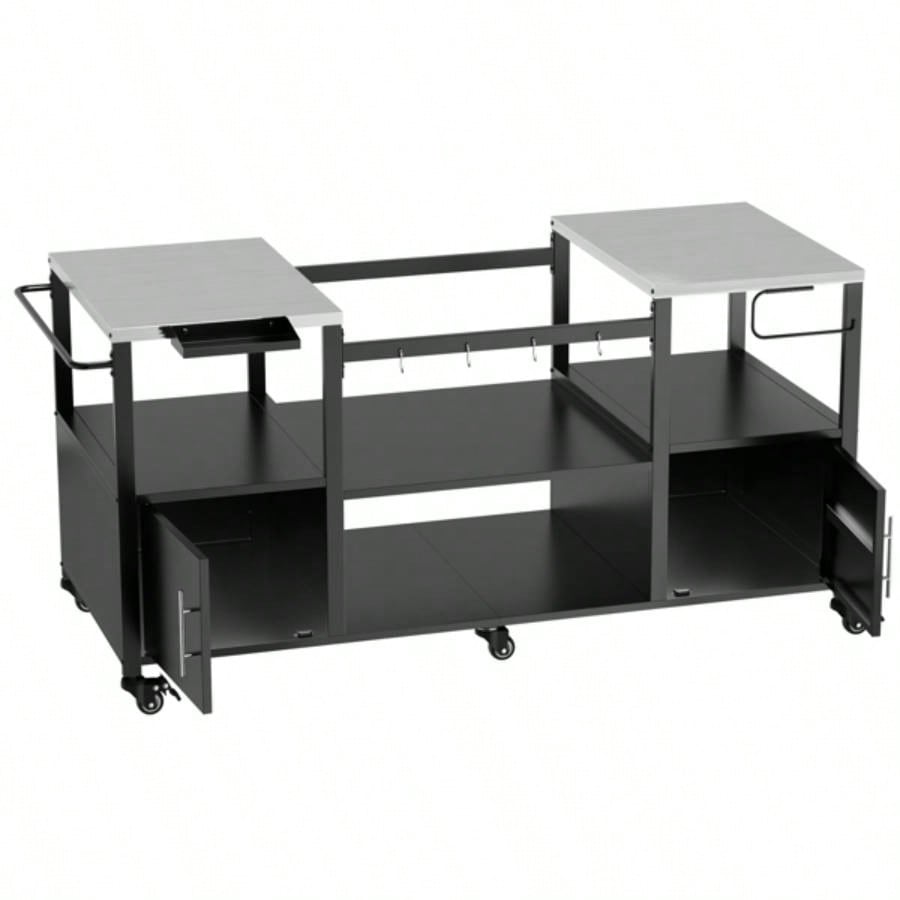 Outdoor Grill Table Style BBQ, Metal Grill Cart with Storage Box, Compatible with up to Large Green, Kamado Joe Jr