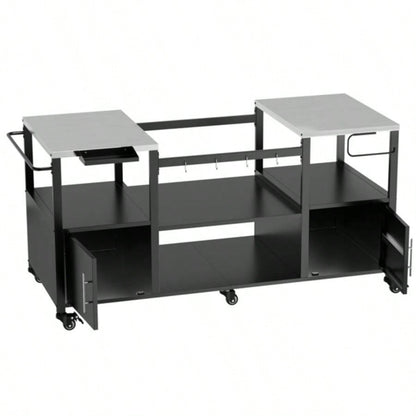 Outdoor Grill Table Style BBQ, Metal Grill Cart with Storage Box, Compatible with up to Large Green, Kamado Joe Jr