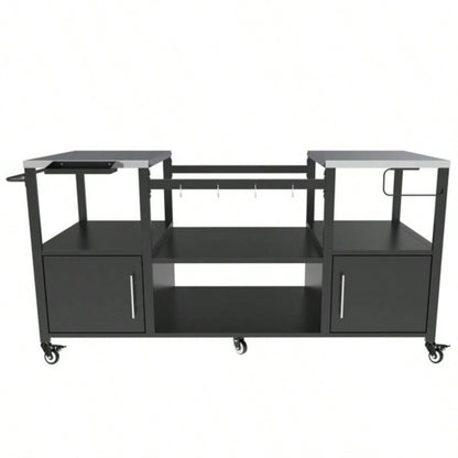 Outdoor Grill Table Style BBQ, Metal Grill Cart with Storage Box, Compatible with up to Large Green, Kamado Joe Jr