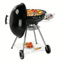 28 - Inch Portable Charcoal Grill with Wheels and Storage Holder, Porcelain - Enameled Lid and Ash Catcher Thermometer, Round Barbecue Kettle Grill Bowl Wheels Outdoor Party Camping Picnic