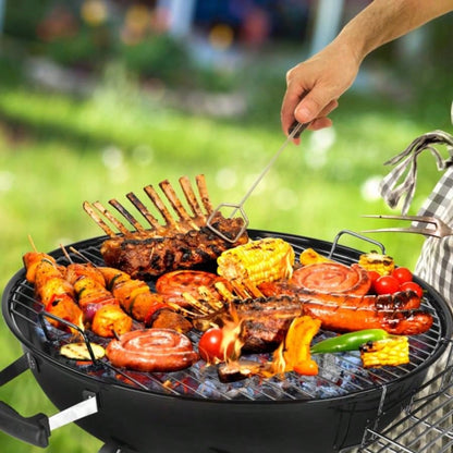 28 - Inch Portable Charcoal Grill with Wheels and Storage Holder, Porcelain - Enameled Lid and Ash Catcher Thermometer, Round Barbecue Kettle Grill Bowl Wheels Outdoor Party Camping Picnic