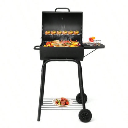 Charcoal Grills Outdoor BBQ Grill, Charcoal Grill with Side Table and Wheels, Outdoor Backyard Camping Picnics Patio and Parties