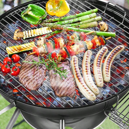 28 - Inch Portable Charcoal Grill with Wheels and Storage Holder, Porcelain - Enameled Lid and Ash Catcher Thermometer, Round Barbecue Kettle Grill Bowl Wheels Outdoor Party Camping Picnic