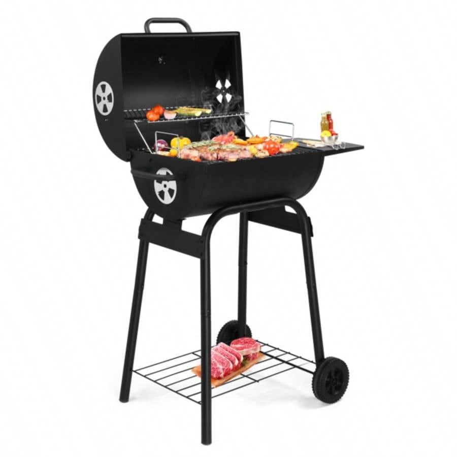 Charcoal Grills Outdoor BBQ Grill, Charcoal Grill with Side Table and Wheels, Outdoor Backyard Camping Picnics Patio and Parties