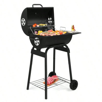 Charcoal Grills Outdoor BBQ Grill, Charcoal Grill with Side Table and Wheels, Outdoor Backyard Camping Picnics Patio and Parties