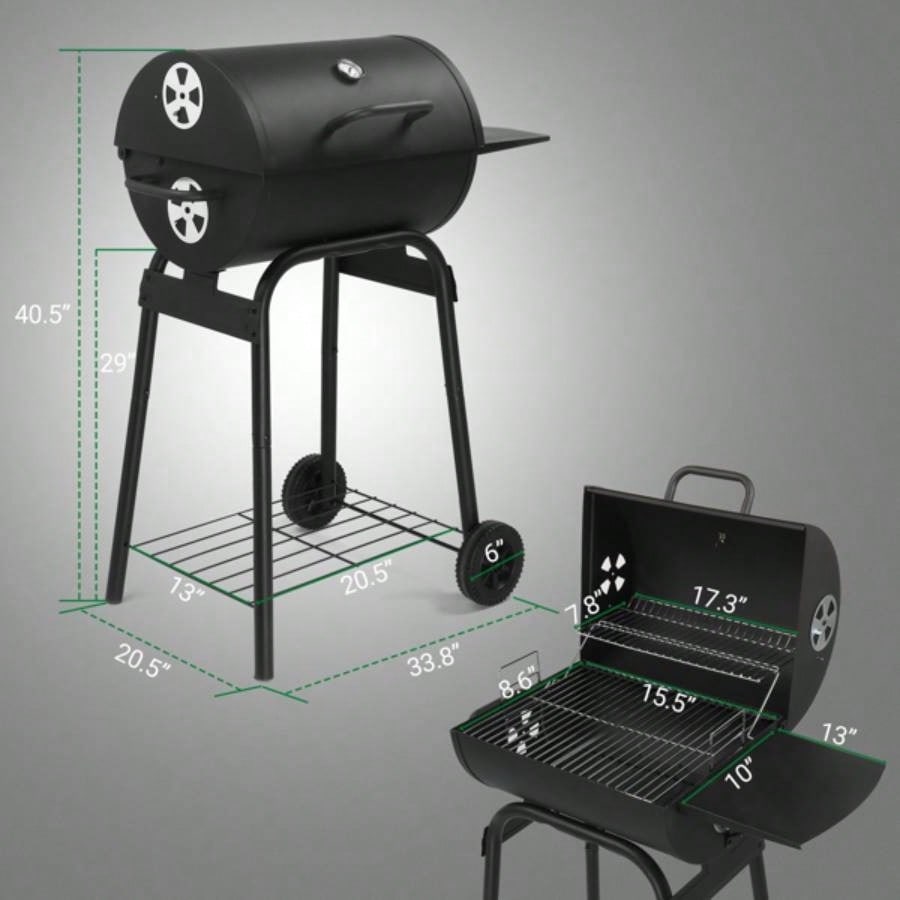 Charcoal Grills Outdoor BBQ Grill, Charcoal Grill with Side Table and Wheels, Outdoor Backyard Camping Picnics Patio and Parties