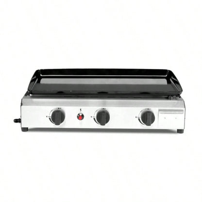3 - Flat Top Gas Griddle Cooking Station with Ceramic Coated Cast Iron Pan, 30, 000 BTU Propane Fuelled Griddle Station with Side Shelves Spice Rack Outdoor Barbecue Backyard Cookout