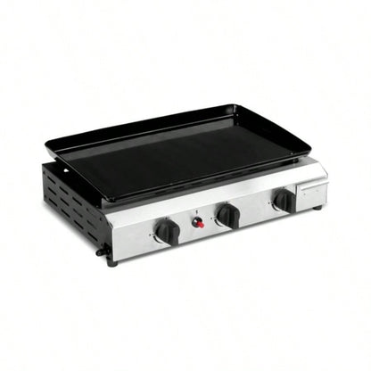 3 - Flat Top Gas Griddle Cooking Station with Ceramic Coated Cast Iron Pan, 30, 000 BTU Propane Fuelled Griddle Station with Side Shelves Spice Rack Outdoor Barbecue Backyard Cookout