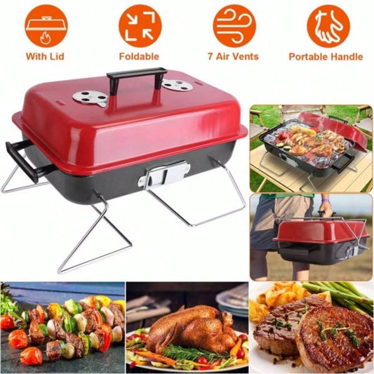 Portable Charcoal Grill Outdoor Tabletop Grill Small Barbecue Smoker Folding BBQ Grill with Lid Backyard Camping Picnics Beach