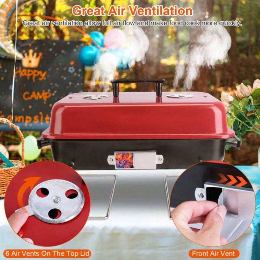 Portable Charcoal Grill Outdoor Tabletop Grill Small Barbecue Smoker Folding BBQ Grill with Lid Backyard Camping Picnics Beach